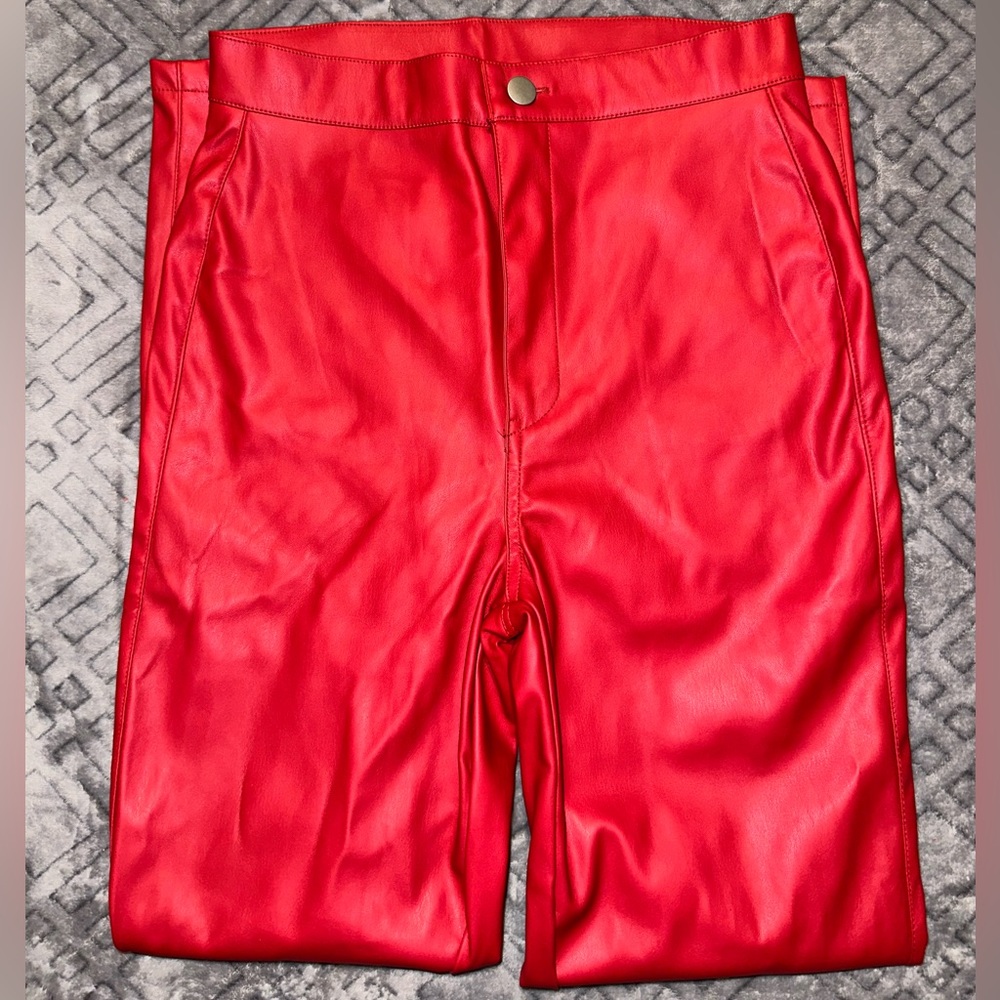 Charlotte Russe Small High Rise Faux Leather Skinny Pants in Red